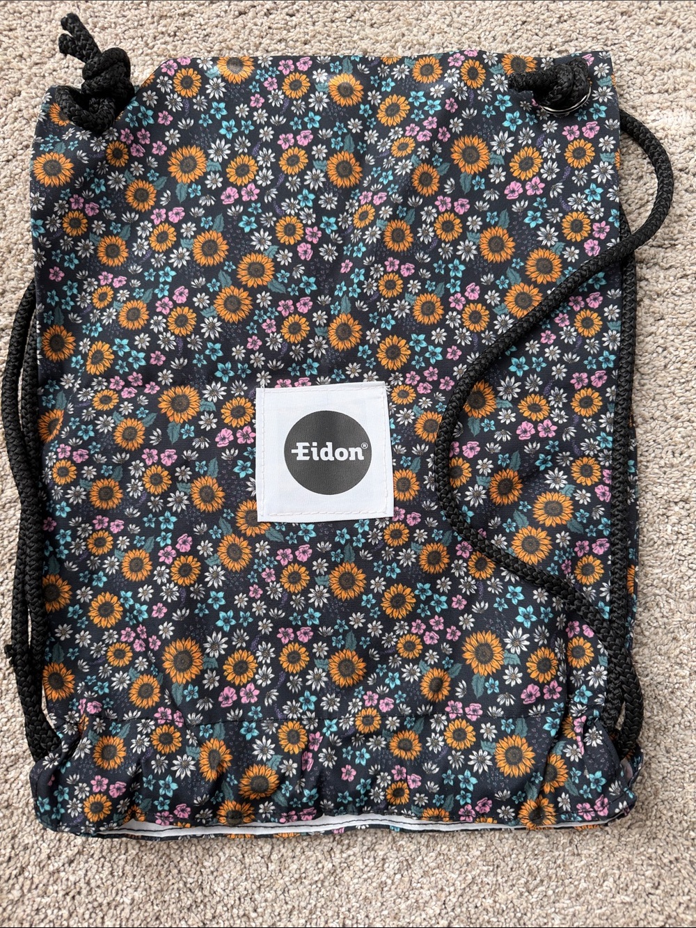 EIDON | Black Floral Beach Swim Drawstring Backpack